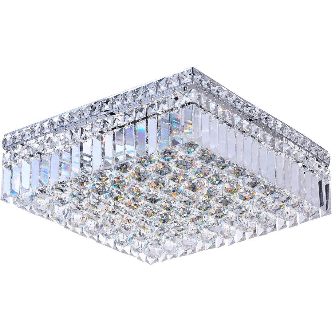 Chrome with Crystal Drop and Strand Square Flush Mount - LV LIGHTING