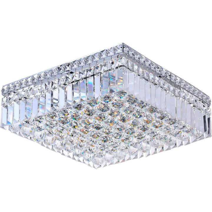 Chrome with Crystal Drop and Strand Square Flush Mount - LV LIGHTING