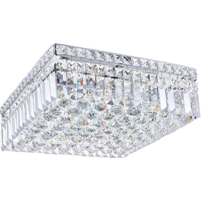 Chrome with Crystal Drop and Strand Square Flush Mount - LV LIGHTING