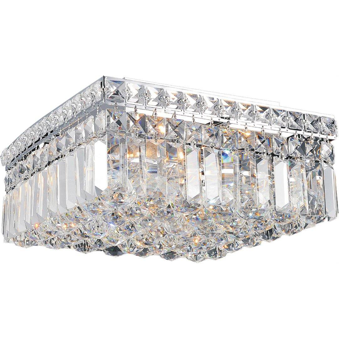 Chrome with Crystal Drop and Strand Square Flush Mount - LV LIGHTING