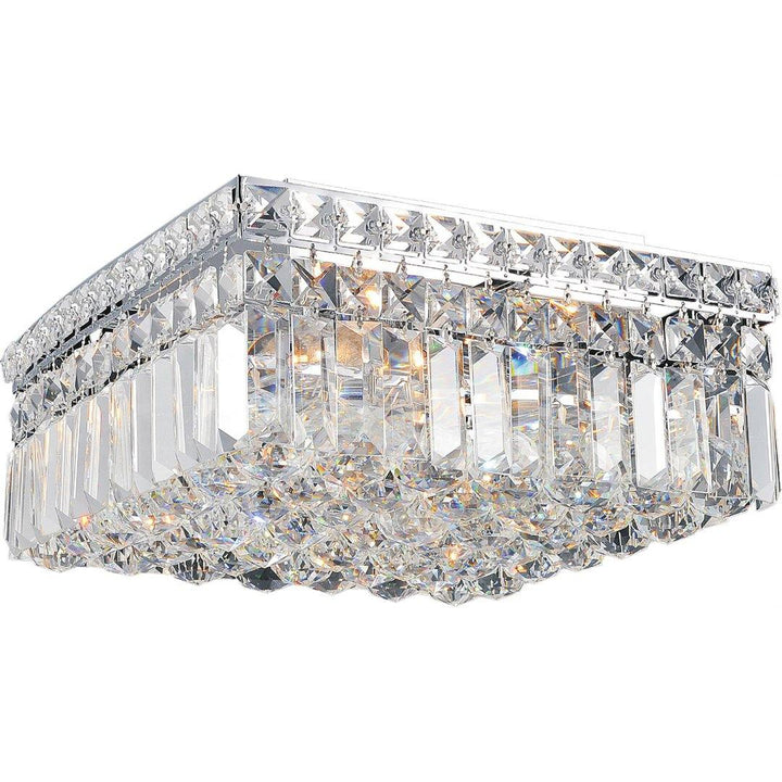 Chrome with Crystal Drop and Strand Square Flush Mount - LV LIGHTING