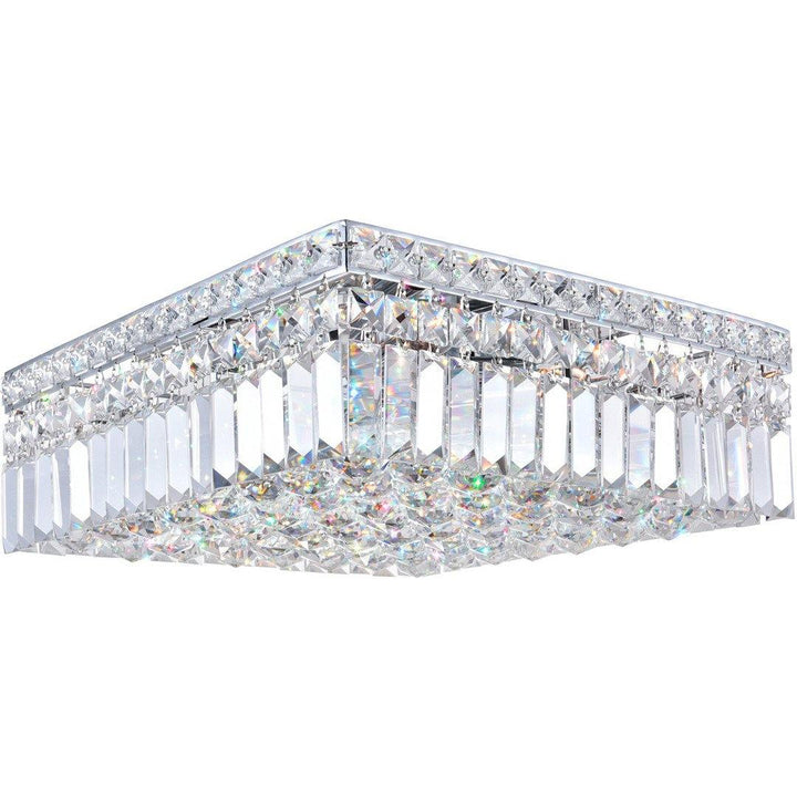 Chrome with Crystal Drop and Strand Square Flush Mount - LV LIGHTING