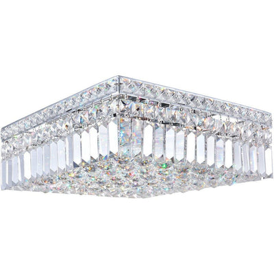 Chrome with Crystal Drop and Strand Square Flush Mount - LV LIGHTING