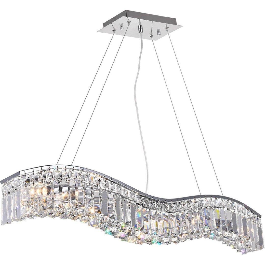 Chrome with Crystal Drop and Strand Wave Linear Chandelier - LV LIGHTING