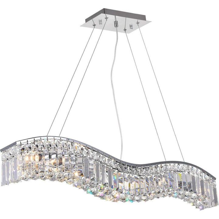 Chrome with Crystal Drop and Strand Wave Linear Chandelier - LV LIGHTING