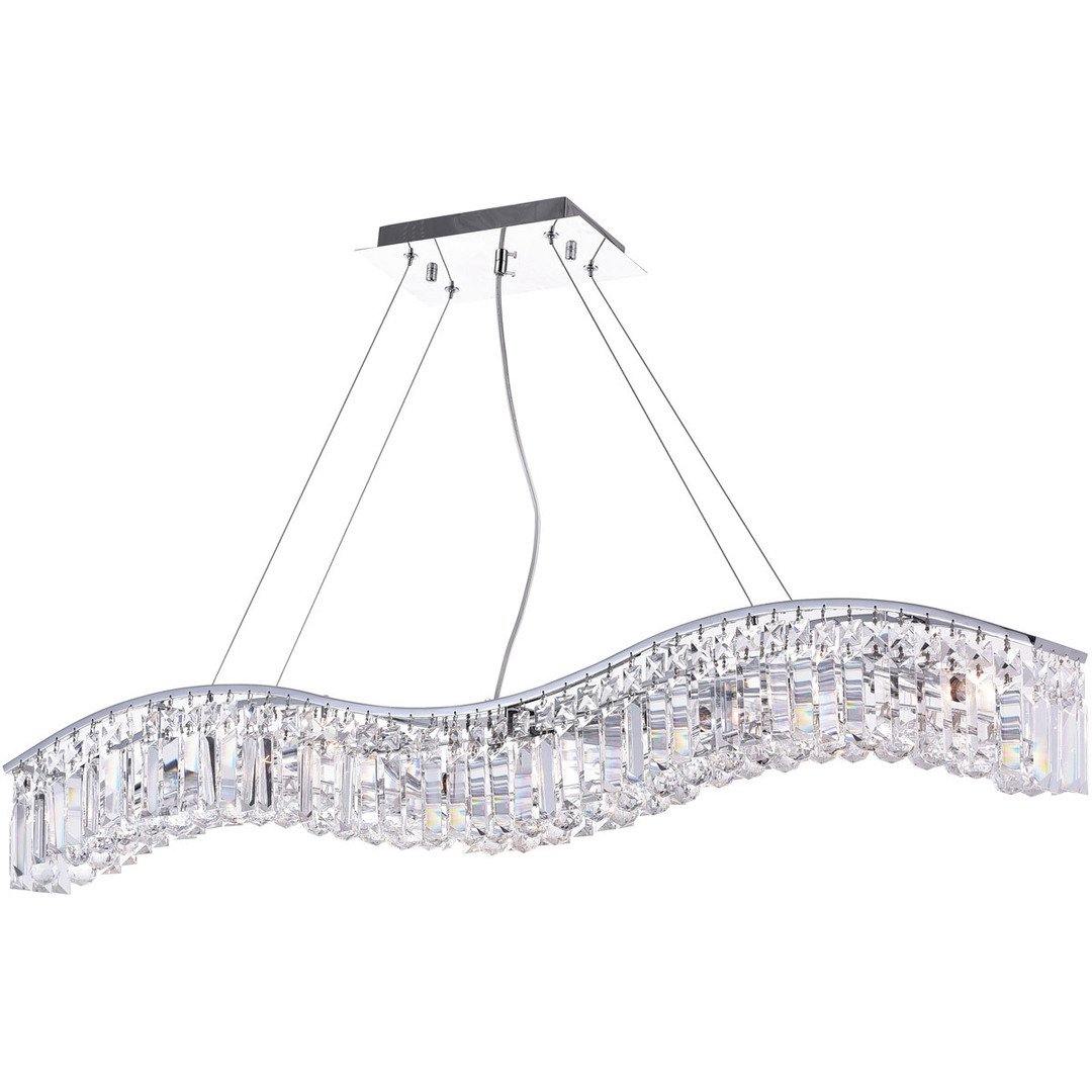 Chrome with Crystal Drop and Strand Wave Linear Chandelier - LV LIGHTING
