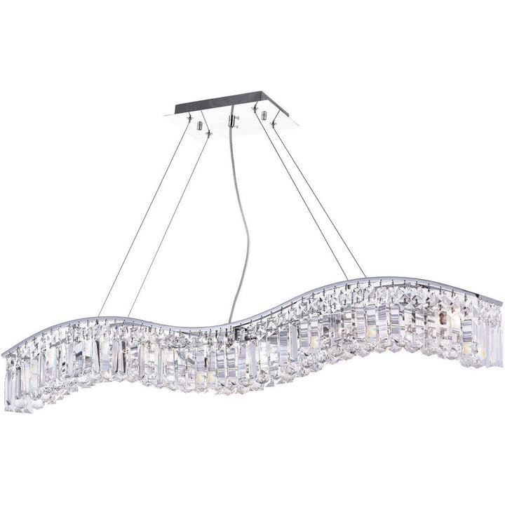 Chrome with Crystal Drop and Strand Wave Linear Chandelier - LV LIGHTING