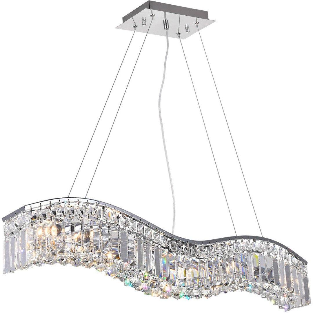 Chrome with Crystal Drop and Strand Wave Linear Chandelier - LV LIGHTING