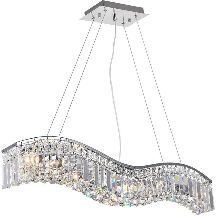Chrome with Crystal Drop and Strand Wave Linear Chandelier - LV LIGHTING