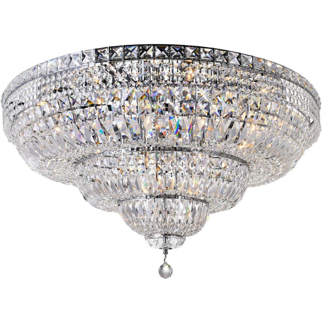 Chrome with Crystal Drop and Strand Round Flush Mount - LV LIGHTING