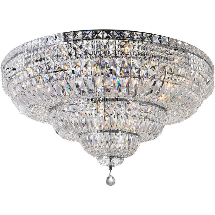 Chrome with Crystal Drop and Strand Round Flush Mount - LV LIGHTING