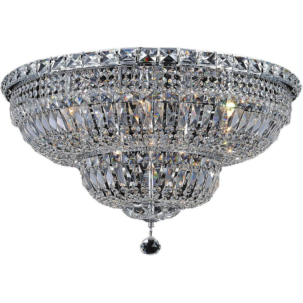 Chrome with Crystal Drop and Strand Round Flush Mount - LV LIGHTING