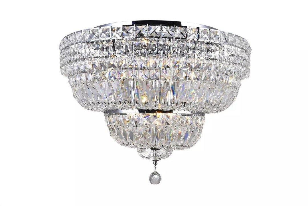 Chrome with Crystal Drop and Strand Round Flush Mount - LV LIGHTING