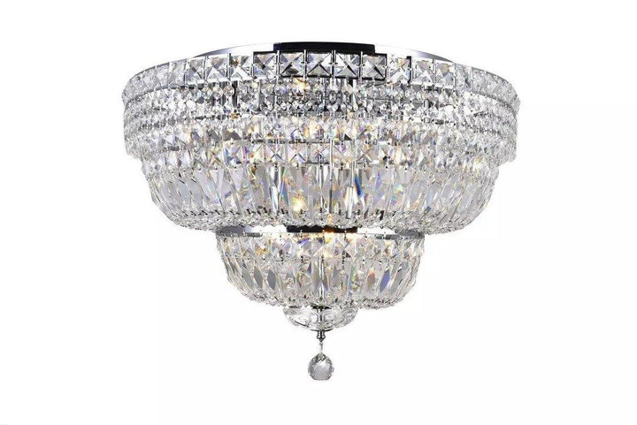 Chrome with Crystal Drop and Strand Round Flush Mount - LV LIGHTING