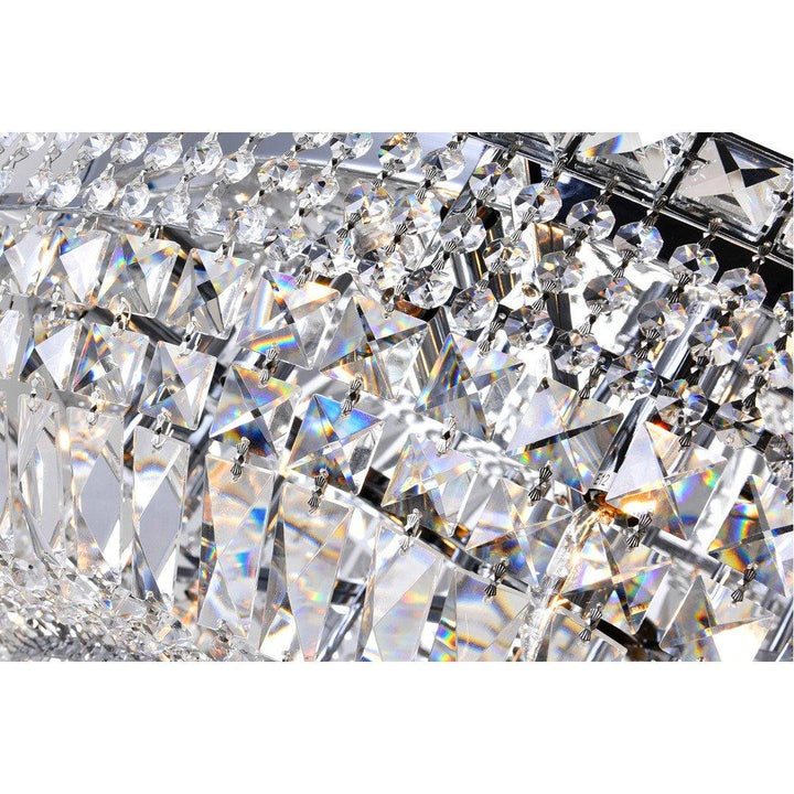 Chrome with Crystal Drop and Strand Round Flush Mount - LV LIGHTING