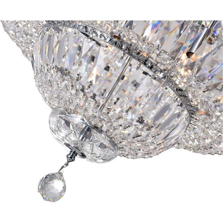 Chrome with Crystal Drop and Strand Round Flush Mount - LV LIGHTING