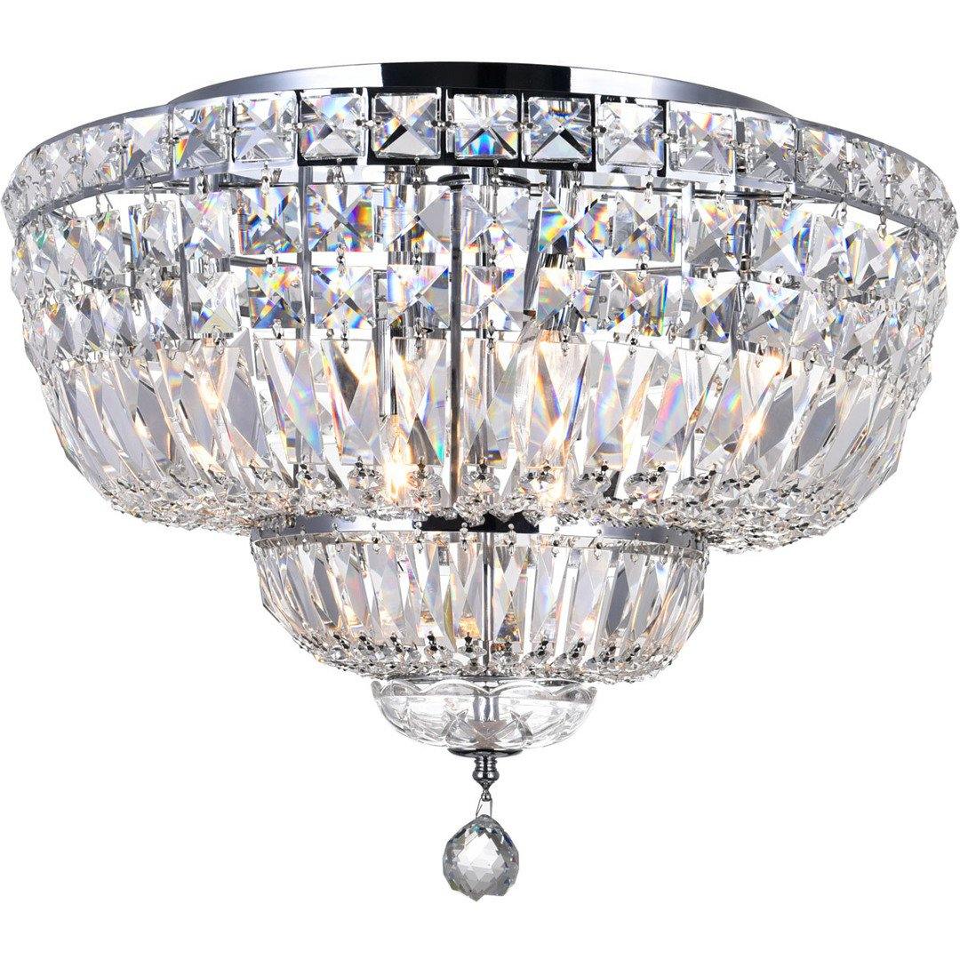 Chrome with Crystal Drop and Strand Round Flush Mount - LV LIGHTING