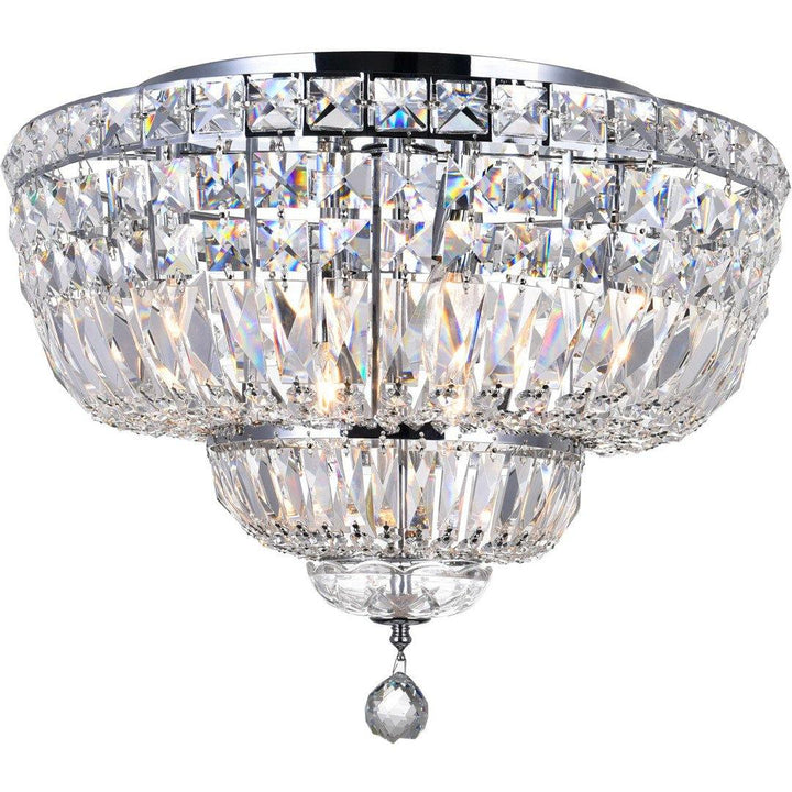Chrome with Crystal Drop and Strand Round Flush Mount - LV LIGHTING