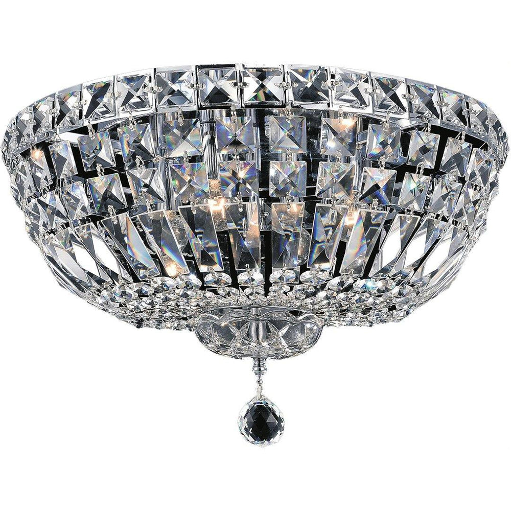 Chrome with Crystal Drop and Strand Round Flush Mount - LV LIGHTING