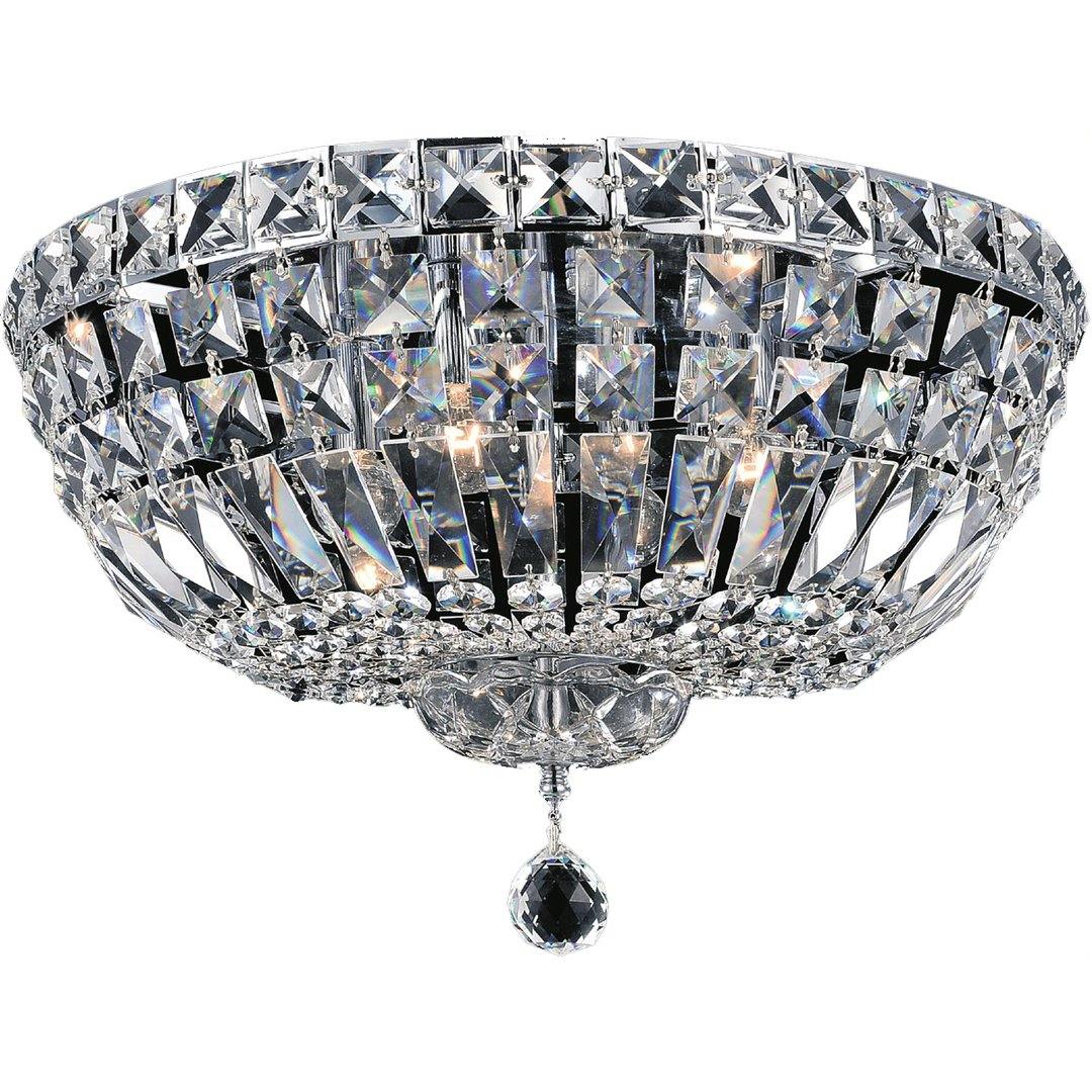 Chrome with Crystal Drop and Strand Round Flush Mount - LV LIGHTING