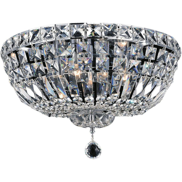 Chrome with Crystal Drop and Strand Round Flush Mount - LV LIGHTING