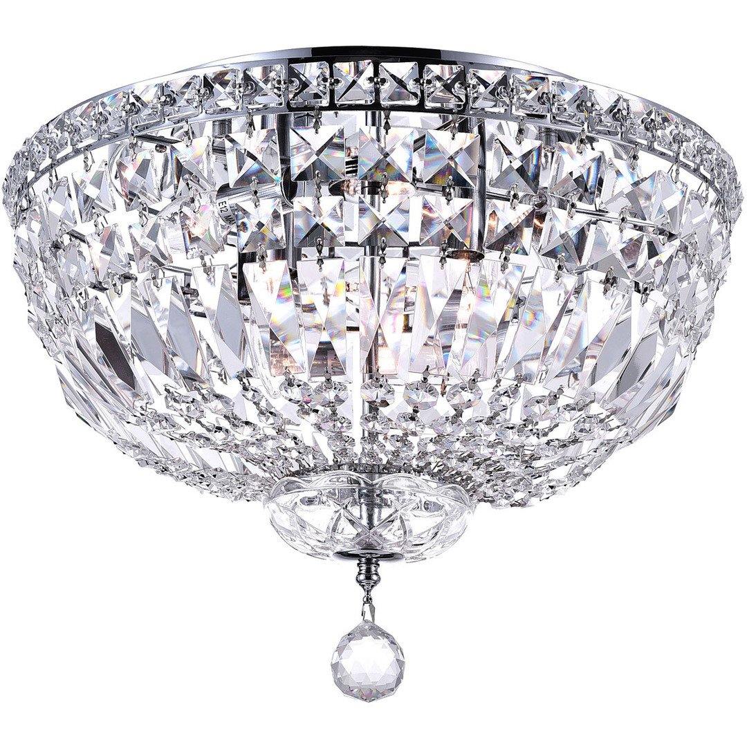 Chrome with Crystal Drop and Strand Round Flush Mount - LV LIGHTING