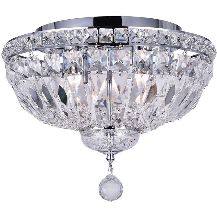 Chrome with Crystal Drop and Strand Round Flush Mount - LV LIGHTING