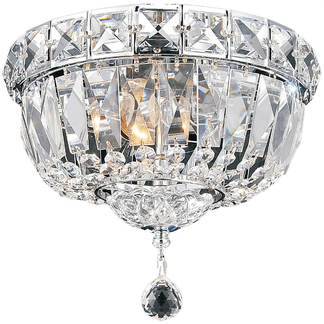 Chrome with Crystal Drop and Strand Round Flush Mount - LV LIGHTING