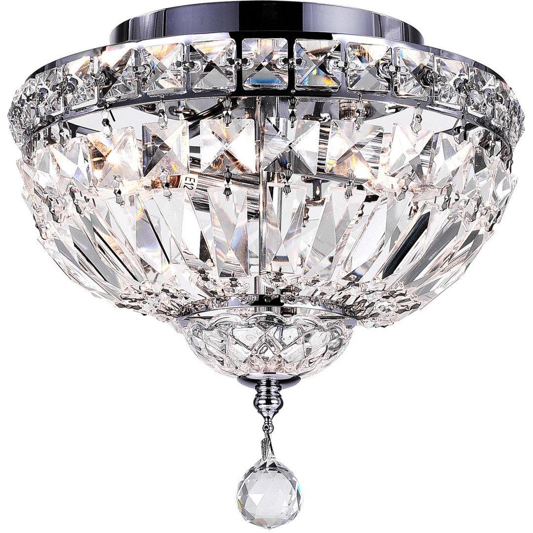 Chrome with Crystal Drop and Strand Round Flush Mount - LV LIGHTING