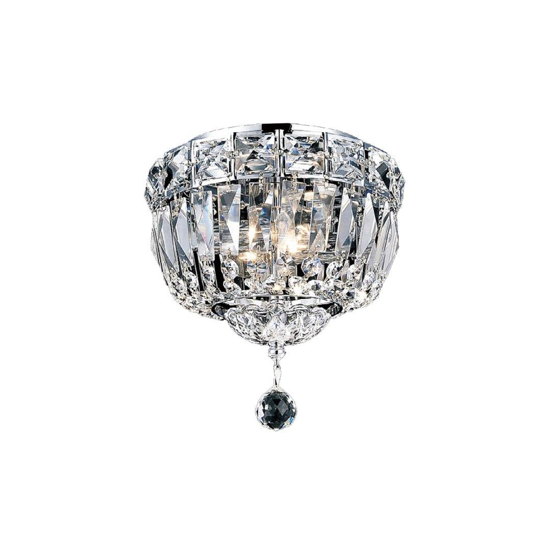 Chrome with Crystal Drop and Strand Round Flush Mount - LV LIGHTING