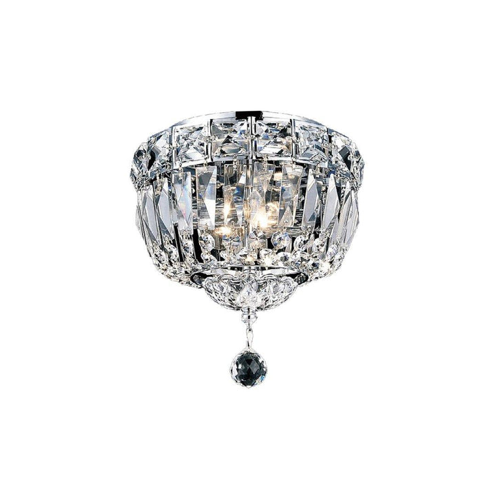 Chrome with Crystal Drop and Strand Round Flush Mount - LV LIGHTING