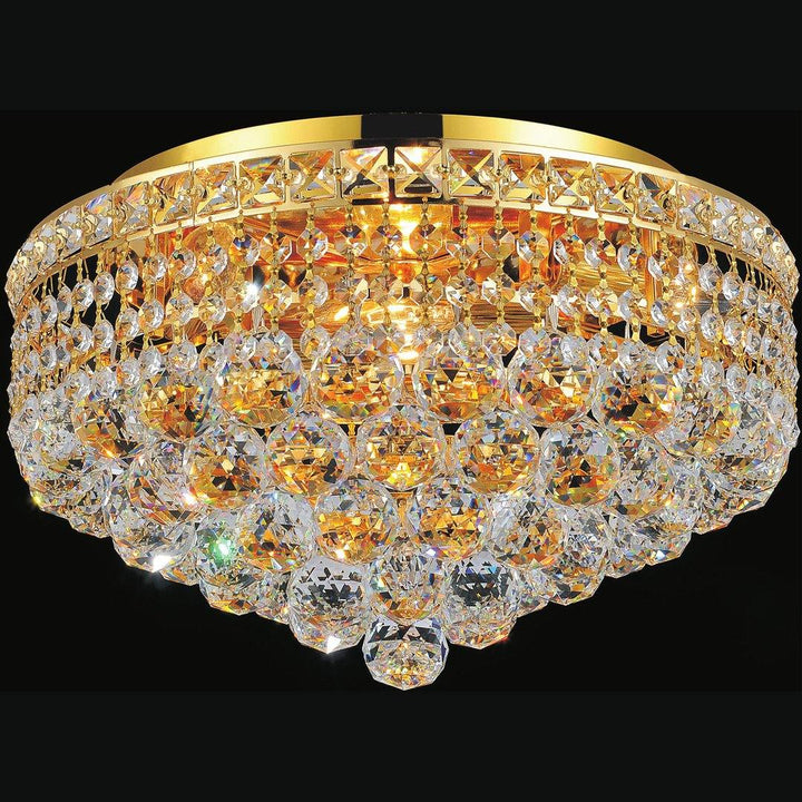Steel with Crystal Drop and Strand Round Flush Mount - LV LIGHTING