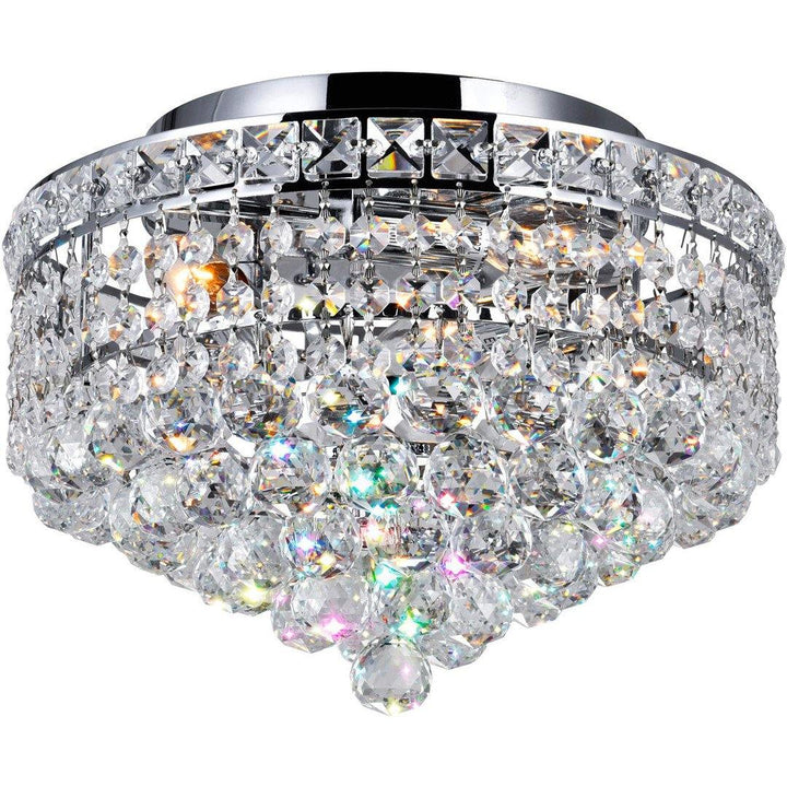 Steel with Crystal Drop and Strand Round Flush Mount - LV LIGHTING