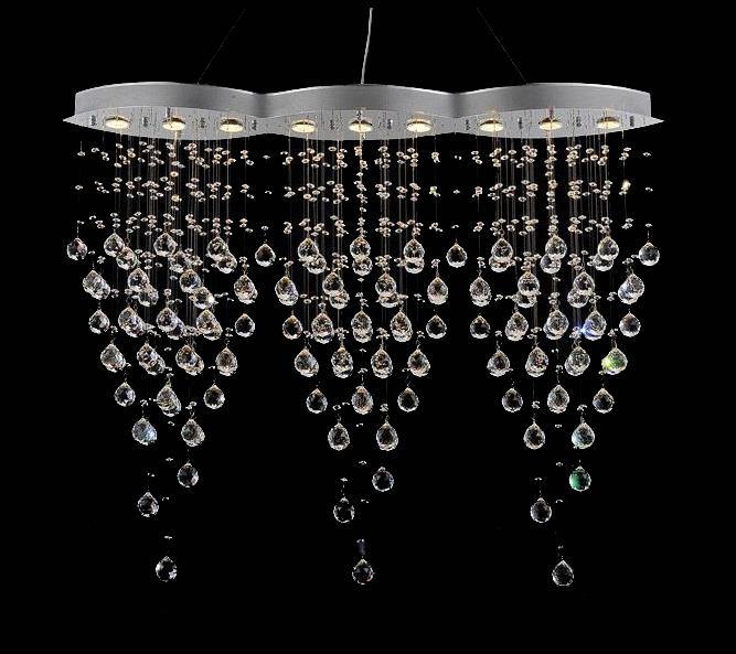 Chrome with Crystal Drop and Strand Linear Chandelier - LV LIGHTING