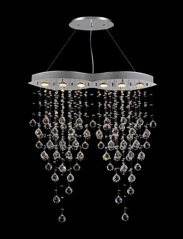 Chrome with Crystal Drop and Strand Linear Chandelier - LV LIGHTING