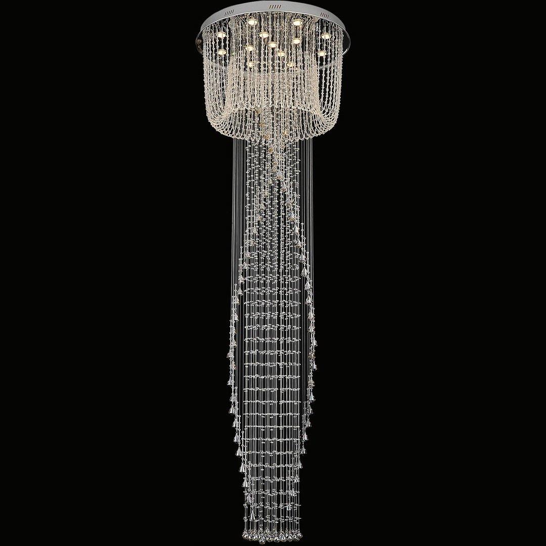 Chrome with Crystal Drop and Strand Chandelier - LV LIGHTING