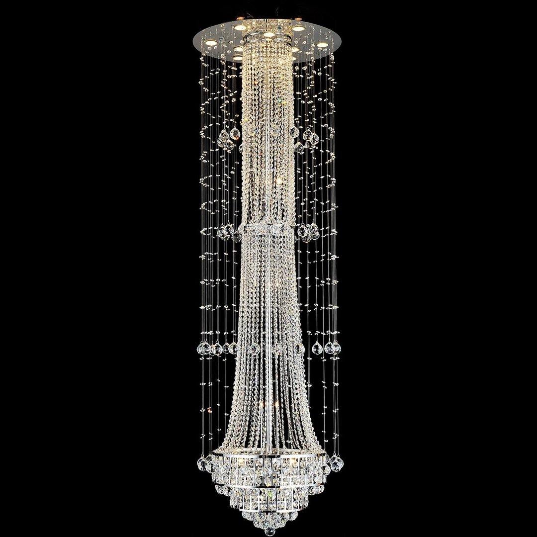 Chrome with Crystal Drop and Strand Chandelier - LV LIGHTING