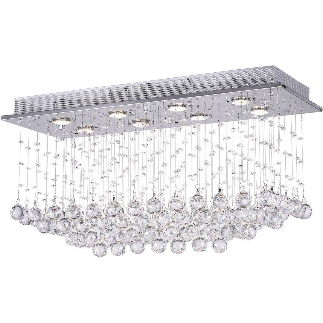 Chrome with Crystal Drop and Strand Rectangular Linear Flush Mount - LV LIGHTING
