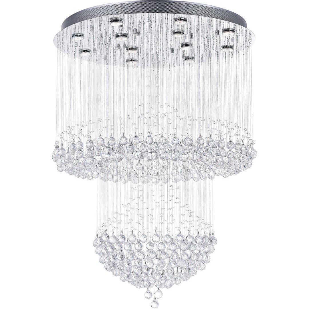 Chrome with Crystal Drop and Strand Round Flush Mount - LV LIGHTING