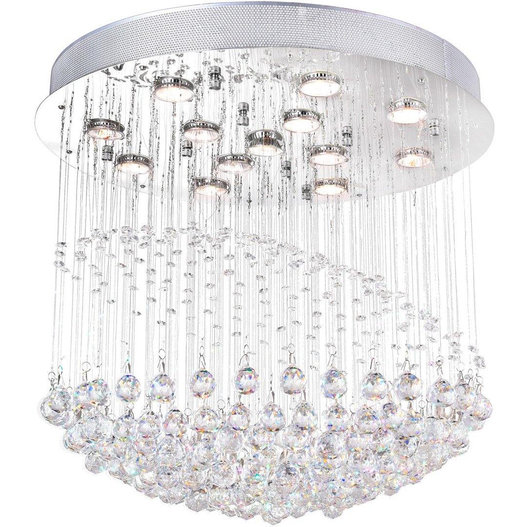 Chrome with Crystal Drop and Strand Round Chandelier - LV LIGHTING