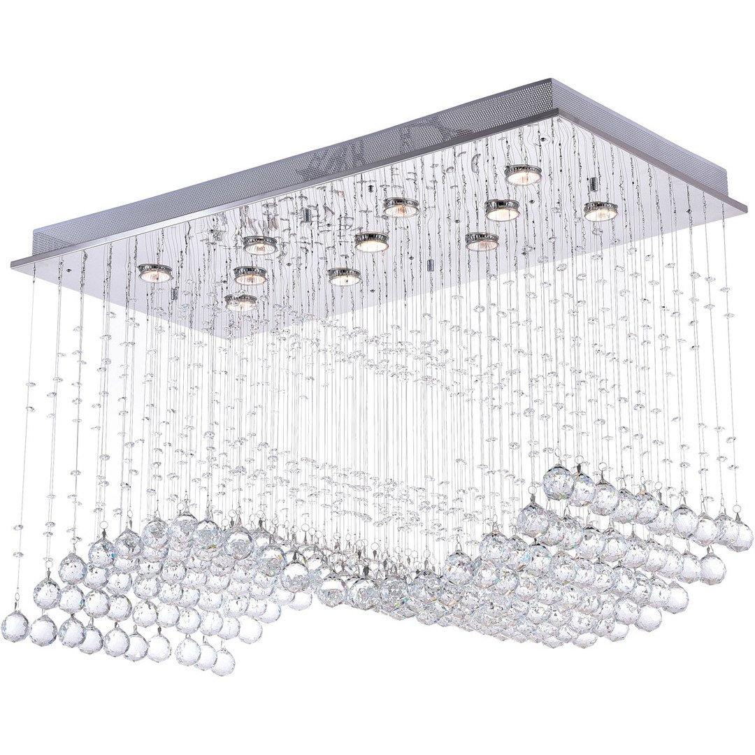Chrome with Crystal Drop and Strand Wave Linear Chandelier - LV LIGHTING