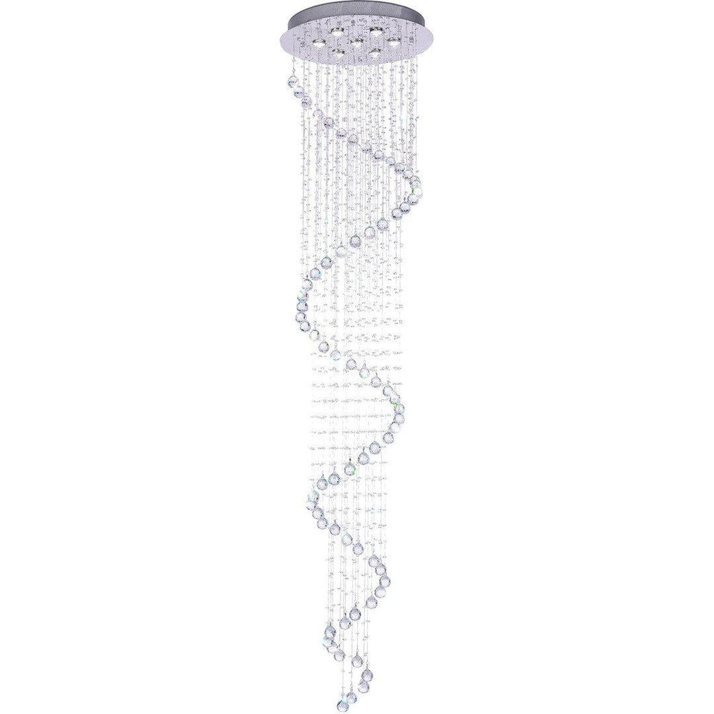 Chrome with Crystal Drop and Strand Spiral Chandelier - LV LIGHTING