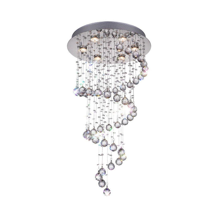 Chrome with Crystal Drop and Strand Spiral Chandelier - LV LIGHTING