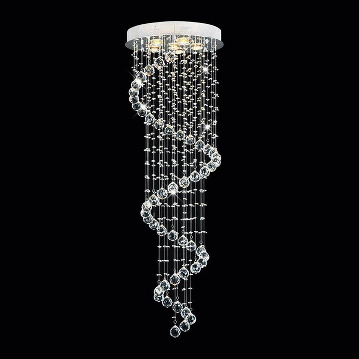 Chrome with Crystal Drop and Strand Spiral Chandelier - LV LIGHTING