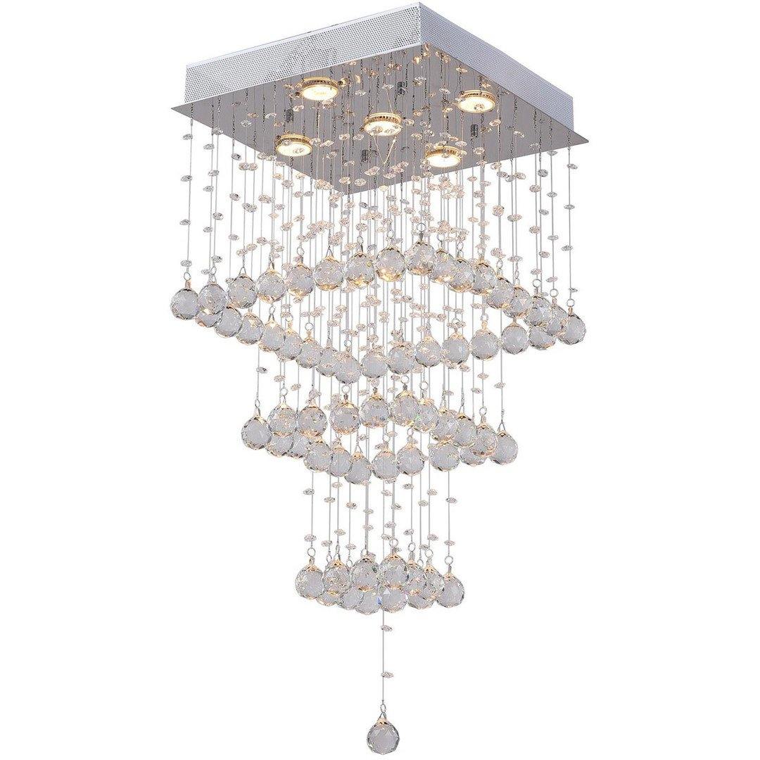Chrome with Crystal Drop and Strand Square Chandelier - LV LIGHTING