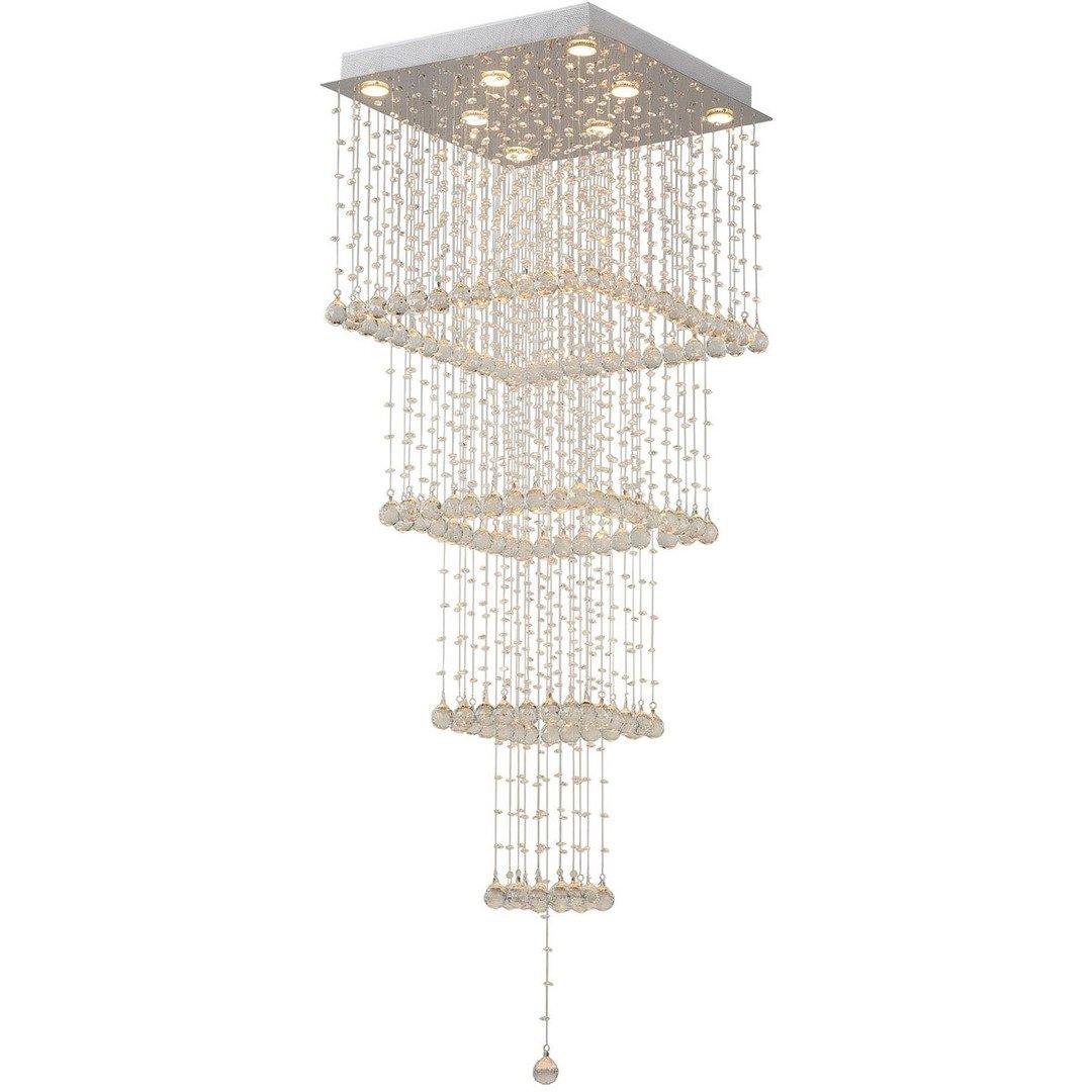 Chrome with Crystal Drop and Strand Square Chandelier - LV LIGHTING