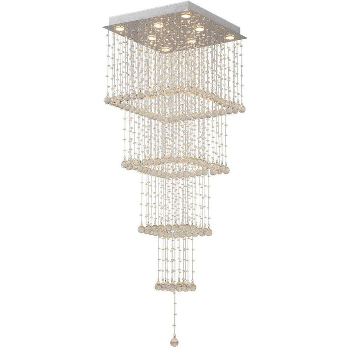 Chrome with Crystal Drop and Strand Square Chandelier - LV LIGHTING