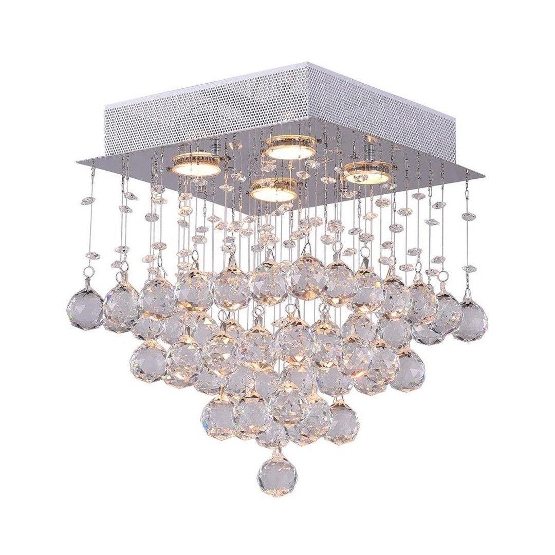 Chrome with Crystal Drop and Strand Square Chandelier - LV LIGHTING