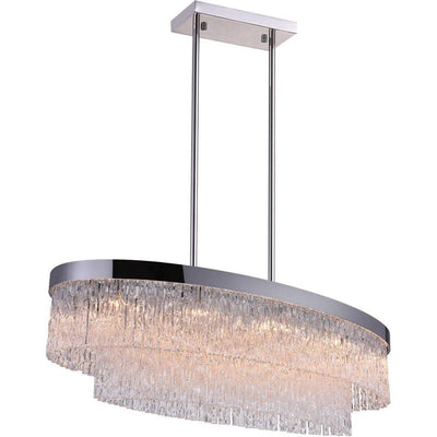 Chrome with Patterned Glass Tube Oval Linear Pendant - LV LIGHTING