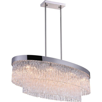 Chrome with Patterned Glass Tube Oval Linear Pendant - LV LIGHTING
